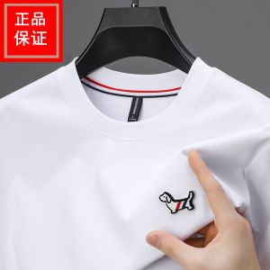 High-End Brand 100% Pure Cotton Short Sleeve T-Shirt Mens round Neck Summer Embroidery Half Sleeve Mens Top Fashion Urban Style