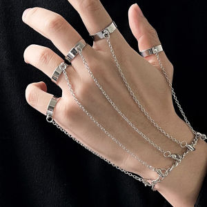 Punk Gelang Rantai Cincin Lima Jari Kombinasi Silver Untuk Pria Dan Wanita
