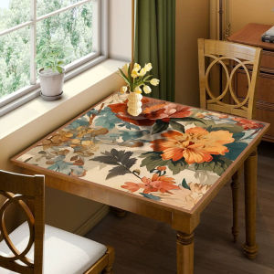 New Chinese Style Leather Square Table Mat Waterproof Oil Resistant Heat Insulated Tablecloth No Washing Floral Eight Immortals Table Tea Table Pad