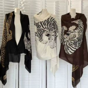 Leopard Sunscreen Cover-up Old Money Style Tiger Print Long Cover Scarf Warm Draped Cardigan Women