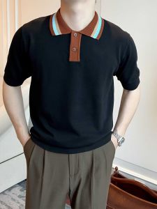 Áo Thun Nam Cổ Polo Dệt Kim Mỏng Mùa Hè Đa Năng Thường Ngày Cao Cấp Màu Tương Phản Cổ Điển Nhẹ Nhàng Thanh Lịch