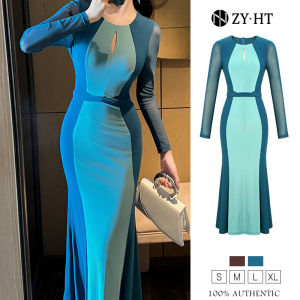 เดรสผู้หญิง ZY.HT EraVogue 20735 - ด้วย เดรสฟ้า, เดรสน้ำตาล, เดรสแขนยาว, เดรสหางปลา, เดรสไฮโซ, เดรสออกงาน, เดรสไปงานแต่ง, เดรสฝรั่งเศส