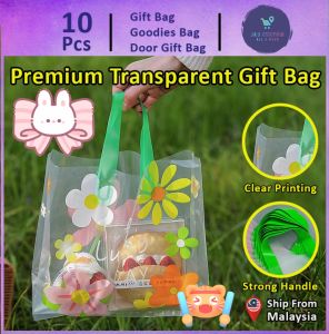 Gift Bag 10pcs Goodies Bag Door Gift (44)Premium Korean Hyuna Flower Birthday Wedding Party Snack Thank You Transparent Clear Tote Thick Plastic Bag