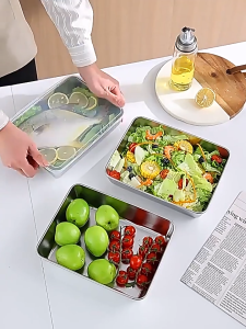 E-WOITD 3 Food storage with cover food storage dispensers SUS316 stainless steel food container food keepers food tray for party set serving dish for kitchen fridge refrigerator organizer storage box snacks fruit baking sheet food keeper