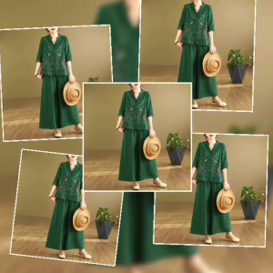 Setelan Dewasa Jumbo Terbaru Irene Set Linen Rami Aplikasi Bordir M L XL XXL 3XL Oneset Wanita Korean Style Ootd Casual Setcel Remaja Cewek Kekinian Outfit Kondangan Simple Jalan Jalan Santai Warna Botol Mustard Bata Broken White Cream