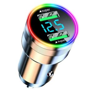 UYUXIO | Sạc Ô Tô USB Siêu Tốc Hai Cổng Với Màn Hình Hiển Thị Điện Áp Dành Cho iPhone 16 15 14 Pro Max Samsung Huawei Oneplus - Bộ Sạc Chuyển Đổi