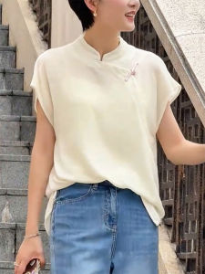 QINGNAER | Unique Elegant Soft Large Size Summer Womens Shirt Slim See-Through Mandarin Collar