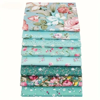 8pcs/Lot Green Series Printed Decorative Cotton FabricPatchwork ClothDoll Needlework ClothDIY Sewing Quilting Materialsuitab