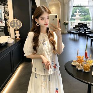 XUECAIQI | Elegant Chinese Style Outfit Shirt and Skirt