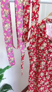 TW22384 Jumpsuit จั้มสูทแขนกุด ขายาวลายดอกไม้ + สายผูกโบว์