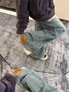 Chinese Fad Street Niche Design inside-out Wear Design Wide Leg Denim Men and Women All-Matching Mop Hip Hop Straight-Leg Trousers