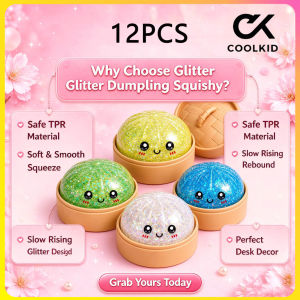 12Pcs Per Box Wholesale Glitter Siopao Dumpling Squishy Toy | Random Color Soft TPR Stress Relief Anti-Anxiety ASMR Squeeze Fidget Toy for Adults Kids`