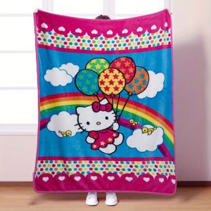 Sanrio | Hello Kitty Rainbow Flannel Blanket 2D Single Print Colorful Soft Plush Warm Bed Blanket Home Bedroom Living Room Cheerful Decor