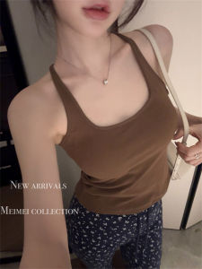 เสื้อกั๊กออกกำลังกายแบบเกาะอกเซ็กซี่สำหรับผู้หญิง สายรัดคอ แผ่นเสริมหน้าอก ทรงสลิมฟิต ดีไซน์หลังสวยงาม เสื้อชั้นในสตรี