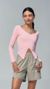 XEXYMIX Ribbed Front Slit Long Sleeve Atasan Olahraga Wanita - XTFLT07J1