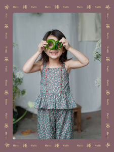 Summer Cool Floral Print Empire Style Vest with Double Buttons And Lace Trim Cotton Material English Style Girls Vest Top