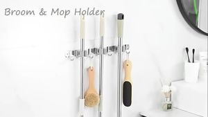 Broom Hook Wall Mount Stainless Steel Mop Broom Holder Hooks Storage Rack for Home Bathroom Kitchen Garage Garden