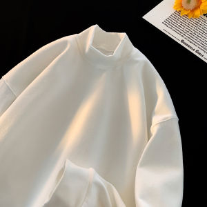 Double-Sided Dralon Half Turtleneck Bottoming Shirt Autumn and Winter Fleece-lined Thickened Korean Style Loose Tops Inner Wear Long Sleeve T-shirt Men