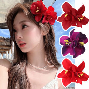 1/3Pcs Bohemian Hair Clips Women Simulated Lily Hawaii Style Bridal Flowers Hair Clips Girls Beach Double Flower Side Hairpin