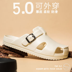 Mens Open-Toe Slippers Summer New Outdoor Wear-Resistant Anti-Slip Flat Heel EVA Casual Slip-On Lazy Shoes Breathable Cool Sandals