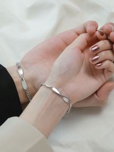 Pure Silver Couple Bracelets Engraved 520 Unique Style Valentines Day Gift for Boyfriend Girlfriend Friends Fashion Jewelry