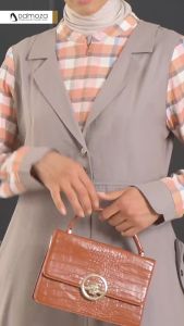 MUTIF DAMOZA Gamis GAZBIYYA Gray Orange Dress Wanita Muslim Katun Kualitas S-3XL