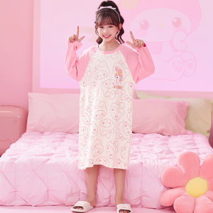 Kids Pajamas Spring and Autumn Long Sleeve Thin Pure Cotton Childrens Little Girl Nightdress Cartoon Clow M Girl Pajamas