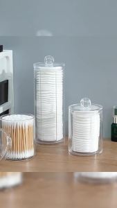 ZEO Cosmetic Cotton Storage Box Transparent Makeup Remover Cotton Box Cotton Swab Storage Box with Lid