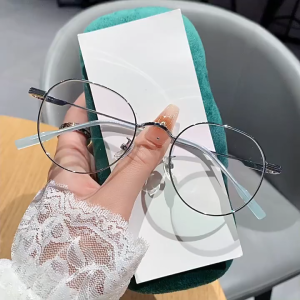 Kacamata Anti Radiasi Photochromic Komputer Pria Wanita Bingkai Bulat Logam Retro