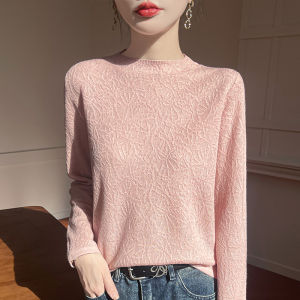 เสื้อชั้นในถักแขนยาวผู้หญิง 2025 ทรงเข้ารูป คอสูงครึ่งตัว ผ้าฝ้ายผสมโพลีเอสเตอร์ น้ำหนักเบา ทรงหลวม แขนยาว ปกติ