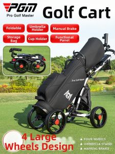 PGM GOLF | Folding Golf Trolley for Youth and Adult with Hand Brake Umbrella & Bottle Holder