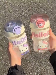 Bình Nước Hello Kitty Dễ Thương 500ml Nắp Bật Kèm Ống Hút LILA BNHE88