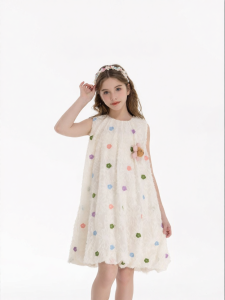 Cute Flower Bear Colored Small Flowers Sleeveless Childrens Dress