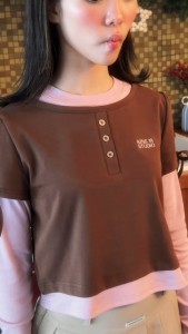 KINS 19 STUDIO | KINS Ribbon Sleeve Henley Top เสื้อแขนยาวคินส์ [KN143]