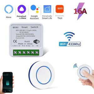 RF433 ปุ่มวงกลมรีโมทคอนโทรลและ RF433 + WIFI สวิตช์สมาร์ทสวิตช์ไร้สายแอพชีวิตอัจฉริยะอเล็กซากูเกิลโฮมควบคุมเสียง