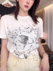 Áo Thun Nữ Tay Ngắn Dáng Rộng in Họa Tiết Hoạt Hình Đơn Giản Thời Trang Mùa Hè Cotton Co Giãn Thoải Mái Cổ Tròn