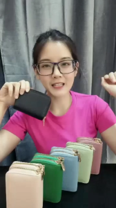 Card Holder Accordion Compact Double Zipper Leather Multi-card Wallet for Women Coin Purse With Hand Strap ID Card Slot