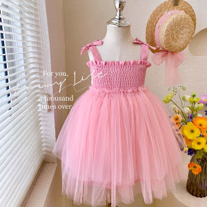 Princess Style Mesh Skirt Summer Childrens Fashionable Vest Strap Dress Girls Baby Cute Sweet Style mid Waist A-Line Dress