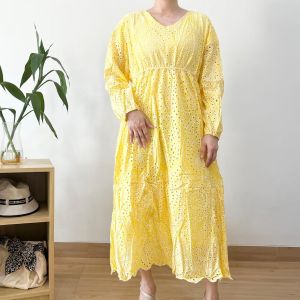 ●ECLAIRE● 003 Dress Midi Katun Bordir Embroidered Longsleeves Lengan Panjang Korea Pesta Kondangan Resmi Formal Bisnis Wedding CNY Imlek Natal Christmas Import 59006