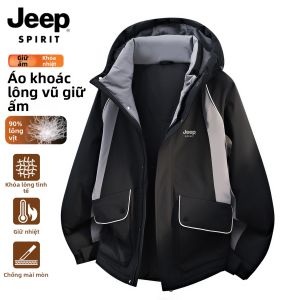 JEEP SPIRIT | Áo Khoác Hooded Patchwork Rộng Ấm
