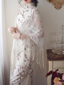 Butterfly Cheongsam Shawl Outdoor Cotton Embroidered Lace Triangular Binder Long Fringe Retro Temperament Fairy Spring Summer Autumn Vacation