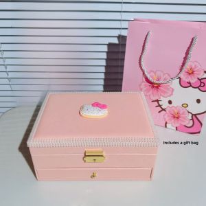 New Three-Layer Jewelry Box Gold Ring Necklace Earring Watch Dustproof Storage Box Leather Material Cartoon Style Desktop Use