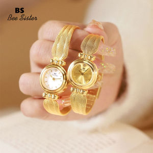 BS Bee Sister นาฬิกาแฟชั่นผู้หญิงนาฬิกาควอทซ์กันน้ำสายสแตนเลสสตีลลำลองนาฬิกาควอทซ์หรูหราเพชรประดับพลอยเทียมสุดหรูสีทองเงินทรงกลม1807