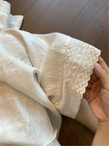 QIAONIAOGE | White Embroidered Lace Trimmed Linen Casual Pants Women Summer 2025 New Loose Lazy Slimming Wide Leg Pants High Waist Straight Cut