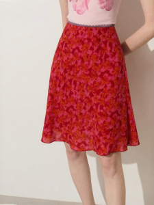 D-PLAY | Resort Waist Patchwork Lace Red Print A-Line Skirt