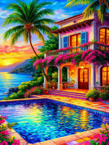 Huacan 5D Diamond Painting Mediterranean Seaside Villa Diamond Mosaic Landscape New Collection Decorative Paintings Gift