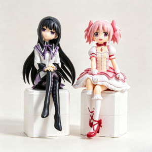 Bandai | Puella Magi Madoka Magica Akemi Homura Kaname Madoka Seated Action Figure Pvc Anime Model Mini Statue Desktop Decor Collectible