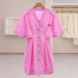 Strap Elastic Waist Slimming V-Neck Pure Color Versatile Dress