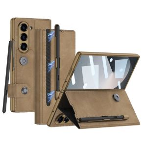 Applicable to Samsung Folder 6 Phone Case Flip New Arrival Ultra-Thin Genuine Leather All-Inclusive Protective Case Zfolder 6 Heart-Tied World Magnetic Removable Spen Pen Slot Case Drop-Resistant Anti-Fingerprint Comfortable Feel Z