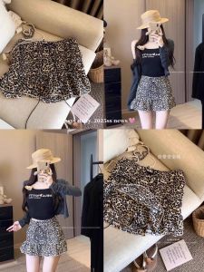 กระโปรงสั้นเอวสูงลายเสือดาว กระโปรงทรงเอมินิ กระโปรงสั้นผู้หญิง ทรงเข้ารูป ปิดกาว ป้องกันการโชว์เนื้อ แขนยาว ฤดูใบไม้ร่วง